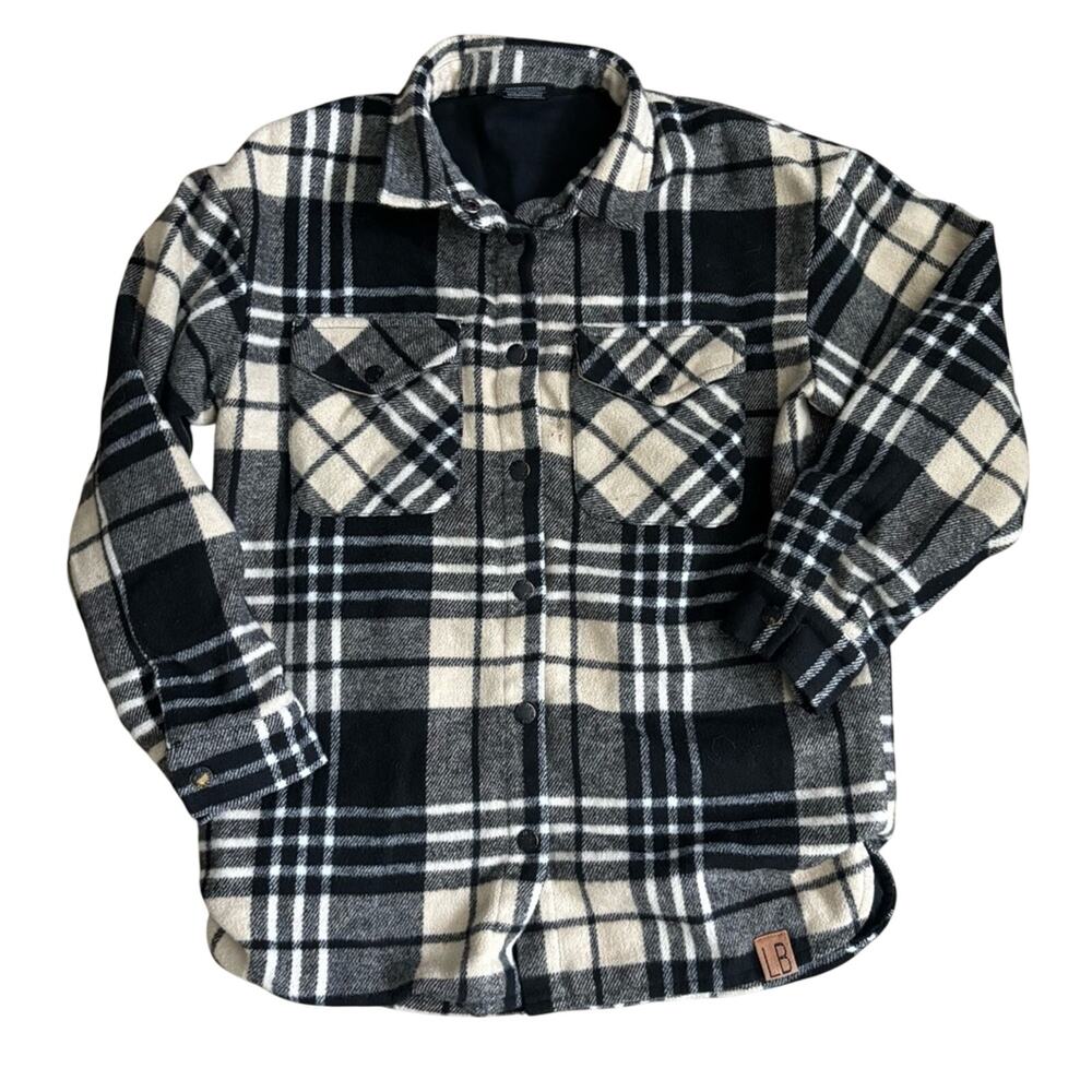 Little Bipsy Adult Plaid Flannel Shacket Toasty Black Cream XXL